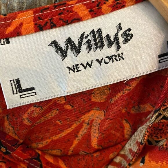 Willy’s New York Sz 10/12* Orange Rust Bali Tropical Sleeveless Vtg Tank Dress - Picture 4 of 8